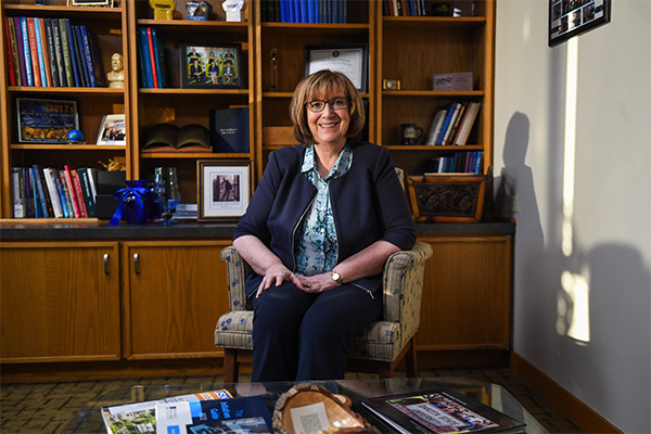 President José-Marie Griffiths in her office at Dakota State University.